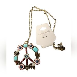 NWT - Peace Sign Pendant Necklace with Multicolor Accents, Vintage